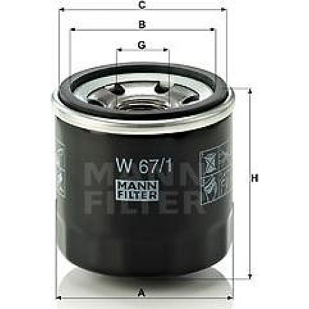 Filtru ulei FORD ECONOVAN HONDA INSIGHT HYUNDAI ATOS GETZ PORTER INFINITI EX FX G I30 M Q50 Q70 QX4 QX50 I QX56 Q SUBARU OUTBACK (BL, BP), Turism, 09.2003 - 06.2010 Mann-Filter W 67/1