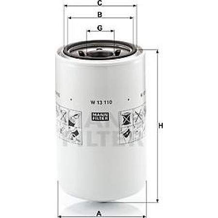 Filtru ulei Oil filter filet DAF 75 CF PF183M-PF212M-PF235M 02.98-12.00 DAF 75 CF, 02.1998 - 12.2000 Mann-Filter W 13 110