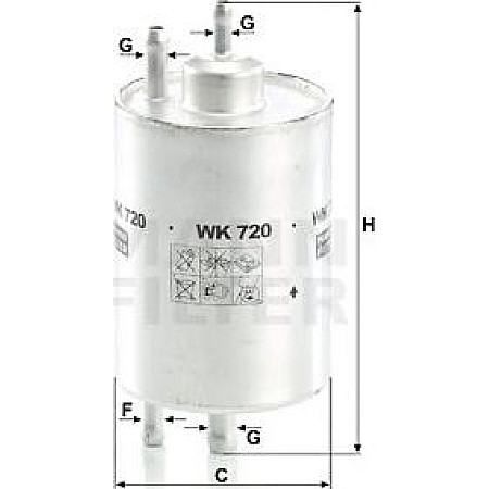 Filtru combustibil MERCEDES C CL203 C T-MODEL S202 C T-MODEL S203 C W202 C W203 CLC CL203 CLK A208 CLK A209 CLK C MERCEDES-BENZ CLC-CLASS (CL203), Compartiment, 05.2008 - 06.2011 Mann-Filter WK 720