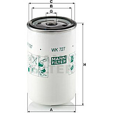 Filtru combustibil IVECO MAGELYS URBANWAY RVI AGORA ARES C FR1 G ILIADE KERAX MAGNUM MAJOR MANAGER MAXTER MIDLINE RENAULT 19 II (B/C53_), Hatchback, 01.1991 - 06.2001 Mann-Filter WK 727