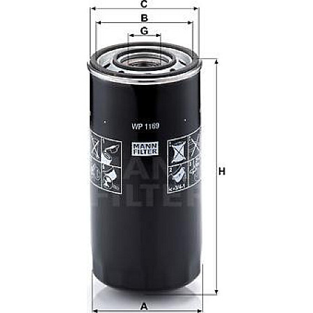 Filtru ulei Oil filter filet IVECO 370 EUROCARGO I-III EUROSTAR EUROTECH MP EUROTECH MT EUROTRAKKER M MAGIRUS P-PA P-PA- IVECO EUROTECH MH, 01.1998 - Mann-Filter WP 1169