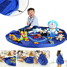 Covoras de joaca &amp; Sac pentru jucarii, 2in1, culoare Albastra, diametru 150cm