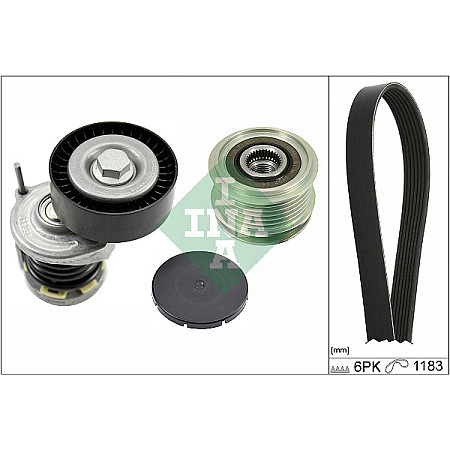 Set curea transmisie cu caneluri V-belts set with rollers SEAT CORDOBA IBIZA III IBIZA IV IBIZA IV SC SKODA FABIA I FABIA II ROOMSTER ROOMSTER PRAKTIK VW POLO 1.4D/1.9D 01.00-06.10 INA 529 0466 20