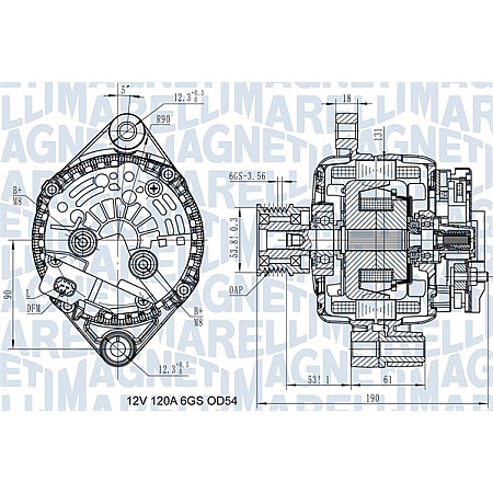 Alternator 12V 120A OPEL ASTRA H 1.9D 09.04-10.10 MAGNETI MARELLI 063732045010