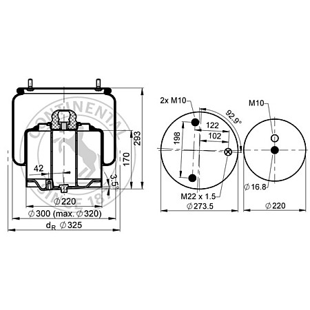 Burduf, suspensie pneumatica Air suspension bellows front R 30mm with metal piston DAF CONTITECH 6751 N P02 R