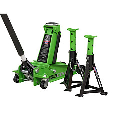 Elevator cu inaltime mica Cric hidraulic portabil accesorii capacitate de ridicare 3000kg minima 120 mm maxima 456 mobil numarul pistoane culoare verde suporturi montare SEALEY 3015CXHV