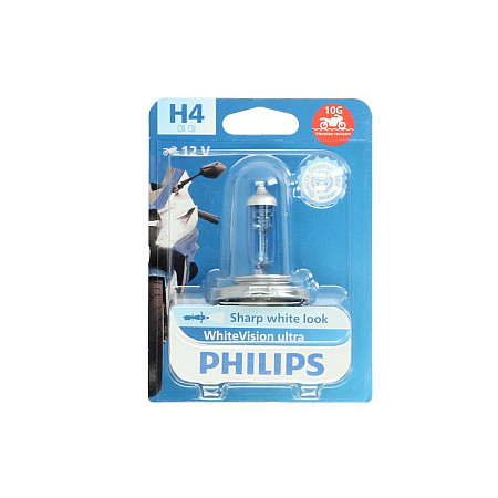 Bec, far faza lunga Light bulb blister pack 1pcs H4 12V 60/55W P43T-38 WhiteVision ultra moto PHILIPS PHI 12342WVUBW