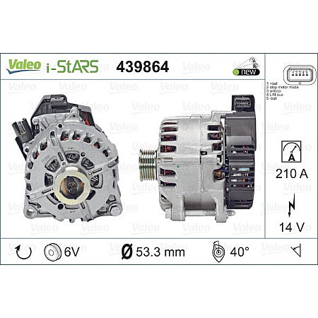Alternator 14V 210A DS DS 4 DS 5 DS 7 CITROEN C4 GRAND PICASSO II C4 II C4 PICASSO II C4 SPACETOURER C5 AIRCROSS C5 III DS4 DS5 GRAND C4 SPACETOURER JUMPY 2.0D 06.09- VALEO VAL439864