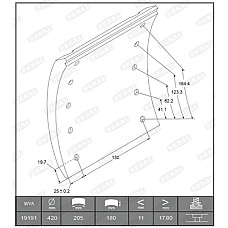 Set garnituri de frictiune, frana tambur Ferodou sabot frana 420x180. de baza SAF KRS RBM RLBM RLSM RSM RZM SKRLS SKRLZ SKRS SKRZ SKZRLZ WRZM BPW EH BERAL KBL19191.0-1541