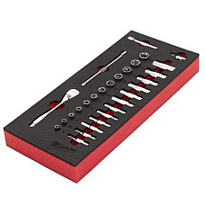 "Unelte (inserturi) pentru carucioare Toolkit 28 pcs 6PT sockets / extension bars / ratchets / universal joints 1/4""" MILWAUKEE 4932479824