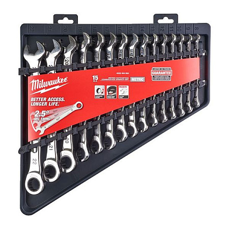 Cheie fixa/inelara Set of wrenches combination / ratchet offset 12-angle metric size: 10 11 12 13 14 15 16 17 18 19 20 21 22 8 9 mm finish: mirror MILWAUKEE 4932464994