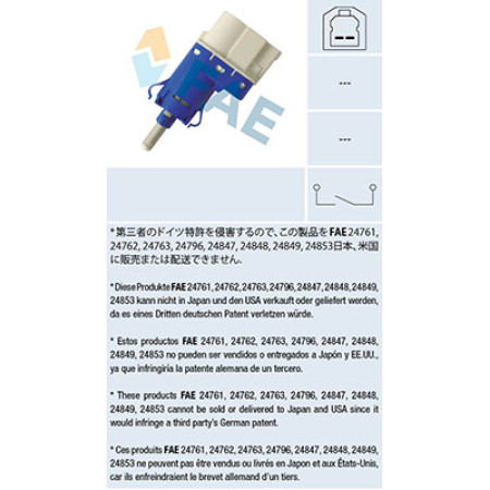 Comutator lumini frana Intrerupator frana VOLVO S60 II S80 II V60 I V70 III XC60 I XC70 II FORD B-MAX C-MAX FIESTA V FIESTA VI FOCUS C-MAX FOCUS II FUSION GALAXY II KUGA I MONDEO IV 01.99- FAE FAE24848