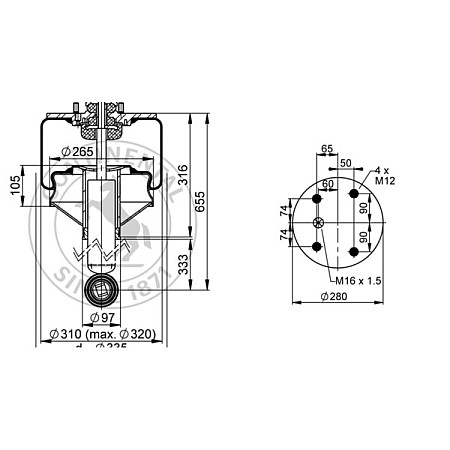 Burduf, suspensie pneumatica Air suspension bellows with a shock absorber IRISBUS IVECO CONTITECH 661NP25