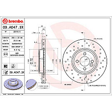 Disc frana Brake disc BREMBO Xtra Drilled front  L/R outer diameter 294 mm thickness 22 mm MINI R50 R53 R52 R56 R57 R58 R59 CLUBMAN R55 1.4D/1.6/2.0D 06.01-06.15 BREMBO 09.A047.3X