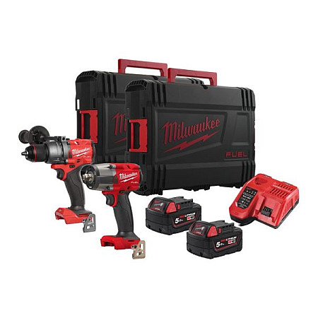 Set scula electrica Power tools kit 2 pcs SET:5 pcs battery-powered: Air impact wrench Drill-screwdriver battery included: charger included: number of batteries: 2 pcs MILWAUKEE 4933492518