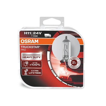 Bec incandescent Light bulb Set 2pcs H11 24V 70W PGJ 19-2 up to 100% greater brightness up to 2x longer life Truckstar Pro Plus 100% OSRAM OSR64216 TSP DUO/EA