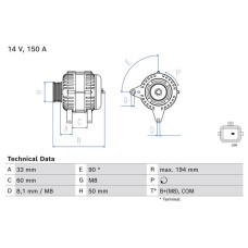 Alternator 14V 150A NISSAN PULSAR QASHQAI II X-TRAIL III RENAULT ESPACE V GRAND SCENIC IV KADJAR KOLEOS II MEGANE IV SCENIC IV TALISMAN 1.2-2.0D 11.13- BOSCH 0 986 084 690