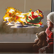 Decor LED pentru ferestre mari - Sania lui Mo Crciun - 45 x 24 cm - alb cald - 3 x AAA