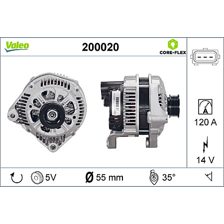 Alternator 14V 120A BMW 3 E46 5 E39 7 E38 X5 E53 2.0D/2.5D/3.0D 01.96-05.04 VALEO VAL200020