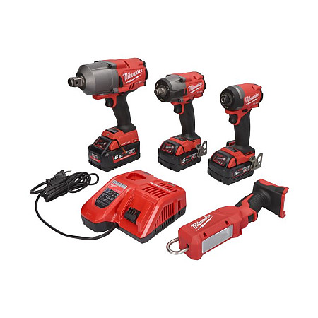 Set scula electrica Power tools kit 4 pcs SET:10 pcs battery-powered: Air impact wrench Drill-screwdriver Workshop lamp battery included: charger included: number of batteries: 3 pcs MILWAUKEE 4933492528