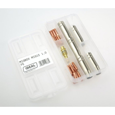 Accesorii si materiale pentru sudare Service parts kit 1mm box intended use: for welding steel welding clamp MIG 15 IDEAL MIGBOX15/FE/1.0