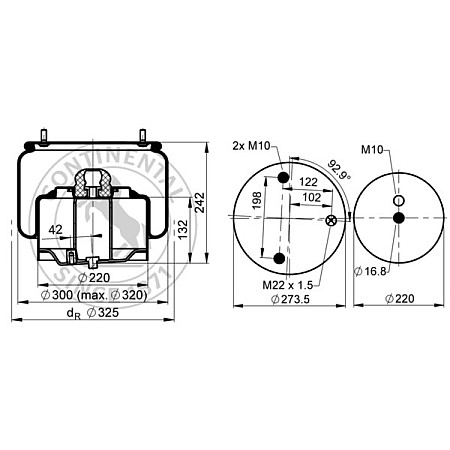 Burduf, suspensie pneumatica Air suspension bellows front R 30mm with metal piston DAF CONTITECH 6753 N P02 R