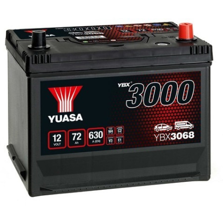 Acumulator Pornire Battery YUASA 12V 72Ah/630A YBX3000 SMF R+ standard 269x174x223 B9 starting YUASA YBX3068