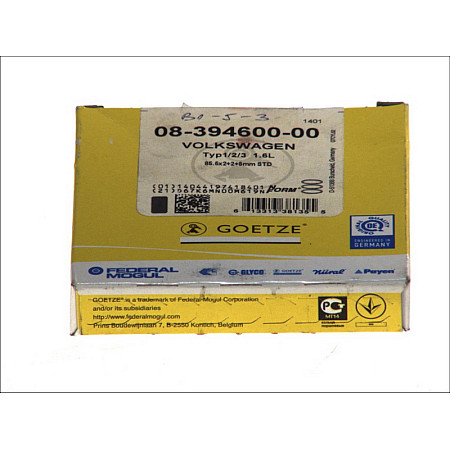 Set segmenti piston 855 STD 2 2 5 EN piston VW GARBUS TRANSPORTER II 1.6 08.68-12.79 VW GOETZE 08-394600-00