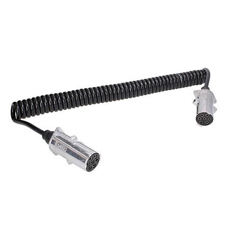 Cablu infasurat Sirma electrica spiralata poliuretan lungime de lucru 45m lungime maxima 52m cu dopuri feminine numar pini: 7 numar cabluri: 1x1+6x075mm dopuri din aliaj tip N TRUCKLIGHT EC-N07-ALU-4.5M