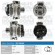 Alternator 14V 120A AUDI A4 B5 A4 B6 A4 B7 A6 ALLROAD C6 A6 C4 A6 C5 A6 C6 SEAT EXEO EXEO ST 1.6-3.2 11.94-05.13 MEAT &amp; DORIA MD5510634