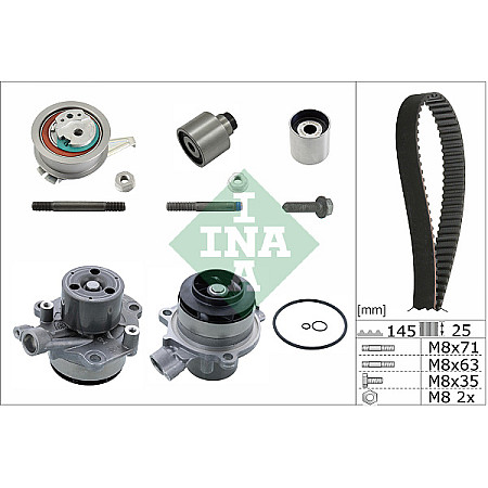 Set pompa apa + curea dintata Timing set belt + pulley + water pump AUDI A1 A3 A4 ALLROAD B8 A4 ALLROAD B9 A4 B8 A4 B9 A5 A6 C7 Q2 Q3 Q5 TT SEAT ALHAMBRA ATECA LEON LEON SC LEON ST 1.6D/2.0D 11.07- INA 530 0650 32
