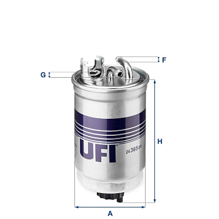 Filtru combustibil Fuel filter FORD GALAXY I GALAXY MK I SEAT ALHAMBRA CORDOBA IBIZA II TOLEDO I VW CADDY II/MINIVAN GOLF II GOLF III GOLF IV ILTIS JETTA II LT 28-35 I 1.3D-2.5D 12.78-03.10 UFI 24.365.01
