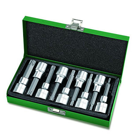 Set chei tubulare TOPTUL TORX tubulare lung 9 piese. T20 T25 T27 T30 T40 T45 T50 T55 T60 lungime 80mm in cutie metalica TOPTUL GAAD0906