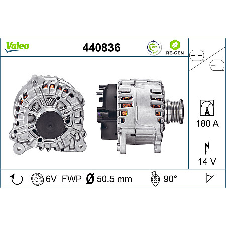 Alternator 14V 180A AUDI A3 A6 C6 TT SEAT ALHAMBRA SKODA KODIAQ OCTAVIA III SUPERB III YETI VW ARTEON ARTEON SHOOTING BRAKE CADDY ALLTRACK 1.4-2.0D 07.04- VALEO VAL440836