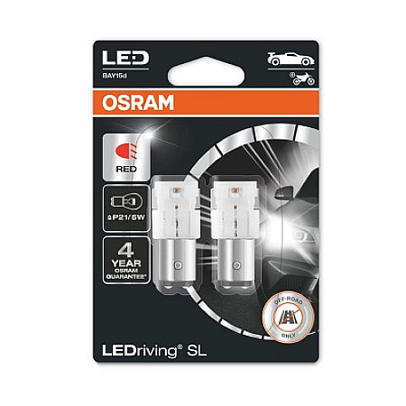 Bec incandescent Bec LED ambalaj blister 2buc P21/5W 12V 14W BAY15D LEDriving SL rosu OSRAM OSR7528DRP-02B