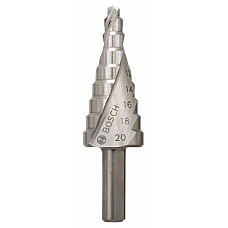 Burghiu EN Multi-step drill HSS 1buc diametru burghiu: 4 6 8 12 14 16 18 20mm lungime totala: 705mm destinat pentru: metal BOSCH 2 608 597 519