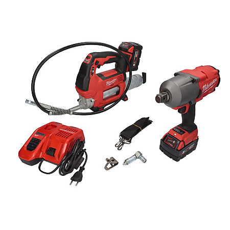 Set scula electrica Power tools kit 2 pcs SET:6 pcs battery-powered: Air impact wrench Lubricator/greaser battery included: charger included: number of batteries: 2 pcs MILWAUKEE 4933492519