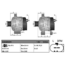 Alternator 14V 140A AUDI A1 A3 A4 B6 A4 B7 TT SEAT ALHAMBRA ALTEA ALTEA XL IBIZA IV IBIZA IV SC IBIZA IV ST LEON TOLEDO III TOLEDO IV SKODA FABIA II OCTAVIA II 1.6-3.2 09.95- DENSO DAN3001