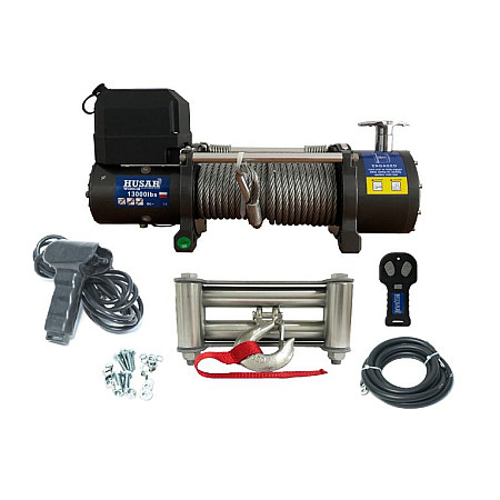 Troliu pentru trasuri si vehicule speciale Winch for carriages and special vehicles BST S towed weight 5897kg/13000lb 65HP voltage 12V transmission 3-speed planetary reduction 265:1 rope type steel 20m brake type frictional HUSAR WINCH BSTS13000LBS12V