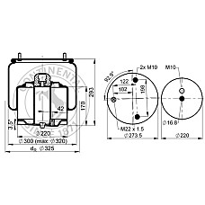 Burduf, suspensie pneumatica Air suspension bellows front L 30mm with metal piston DAF CONTITECH 6751 N P02 L