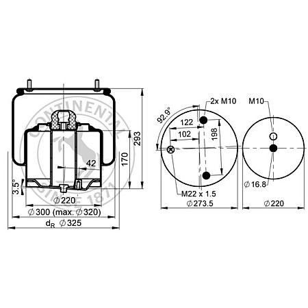 Burduf, suspensie pneumatica Air suspension bellows front L 30mm with metal piston DAF CONTITECH 6751 N P02 L