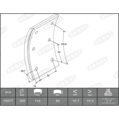 Set garnituri de frictiune, frana tambur Ferodou sabot frana 300x80. 1-supradimensionat BERAL KBL15077.1-1541