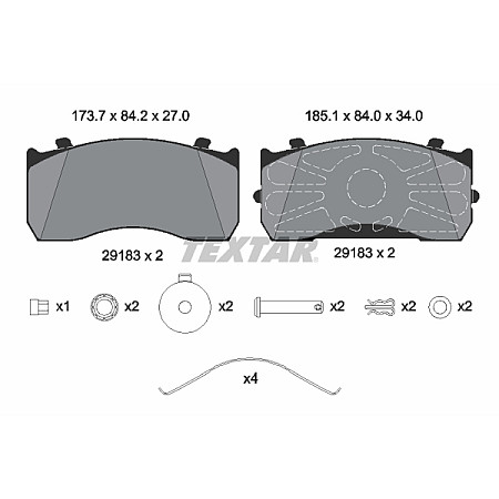 Set placute de frana Fata/Spate KNORR numar WVA: 29183 GAZ VALDAJ MAN TGL I MERCEDES ACCELO ANTOS ATEGO ATEGO 2 ATEGO 3 NISSAN NT500 D0834LFL40-OM936.916 01.98- TEXTAR 29183 340 2 5 T3016