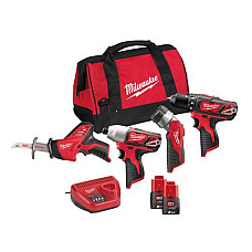 Set scula electrica Power tools kit 4 pcs SET:7 pcs battery-powered: Blade saw Drill-screwdriver Impact screwdriver Workshop lamp battery included: charger included: number of batteries: 2 pcs MILWAUKEE 4933441240