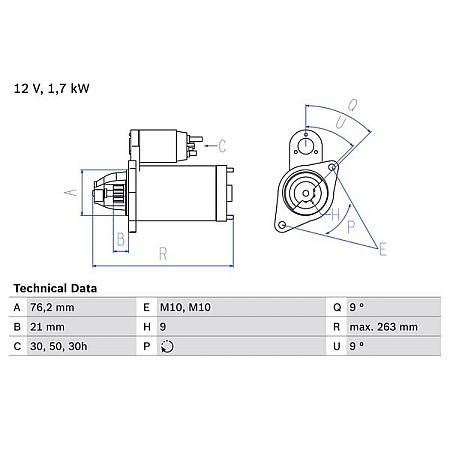 Electromotor 12V 17kW BMW 5 E34 5 E39 7 E32 7 E38 8 E31 X5 E53 Z8 E52 3.0-4.9 04.92-12.03 BOSCH 0 986 016 920