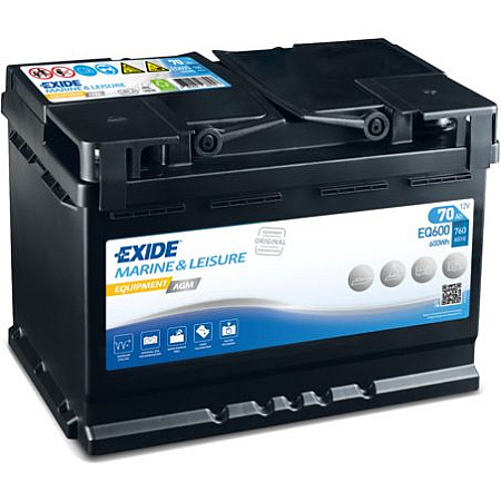 Baterie de alimentare Acumulator EXIDE 12V 70Ah/760A AGM EQUIPMENT MARINE/RV R+ standard 353x175x190 B13 agm/ciclu profund/rezerva EXIDE EQ600