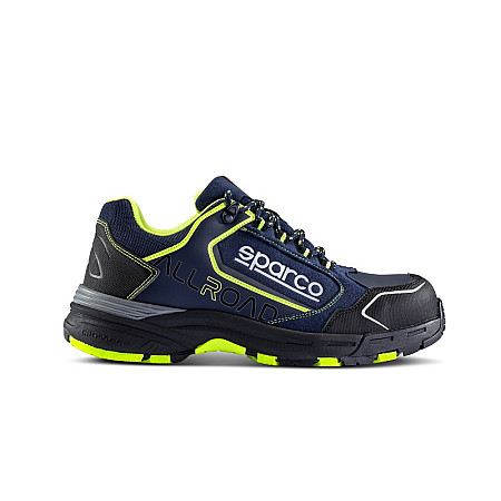 Protectia picioarelor SPARCO incaltaminte de protectie ALLROAD marime: 41 categorie de protectie: S3 SRC material: microfibra / nailon culoare: albastru navy/galben botul: compozit SPARCO TEAMWORK 07528 BMGF/41