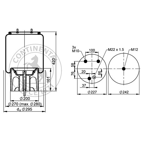 Burduf, suspensie pneumatica Supa de suspensie pneumatica spate R Spate pentru axa ridicata DAF 106 CONTITECH 792NP05