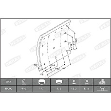 Set garnituri de frictiune, frana tambur Ferodou sabot frana 410x175. 1-supradimensionat RVI KERAX VOLVO B7 F10 F12 F16 FH12 FH16 FL10 FL12 FL7 FM10 FM12 FM7 YORK 2783 2953 BERAL KBL19090.1-1627