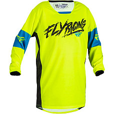 Tricou Camasa off road FLY RACING YOUTH KINETIC KHAOS culoare negru albastru fluorescent galben marimea YS 376 422YS